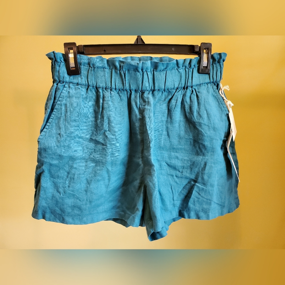 NWT C&C CALIFORNIA 100% LINEN SHORTS - MEDIUM - TEAL